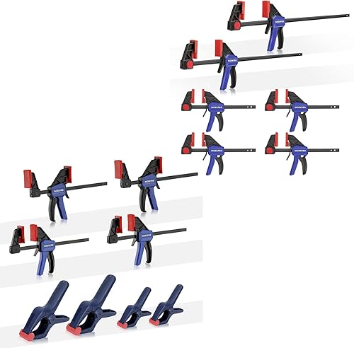 WORKPRO Juego de abrazaderas para carpintería, juego de abrazaderas de barra de 10 piezas y juego de abrazaderas de resorte de 4 piezas