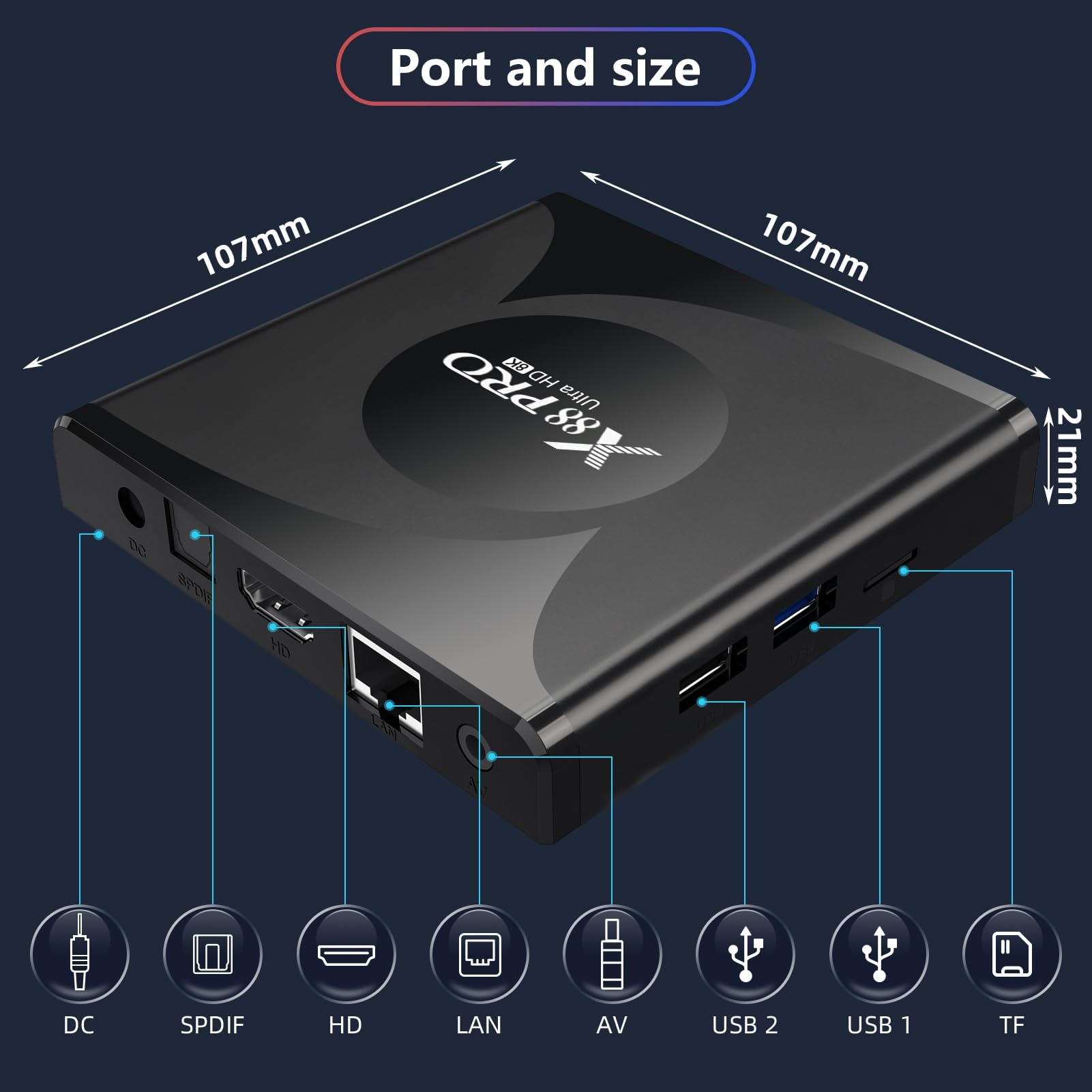 Android 13 TV Box, RK3528 Quad-Core 4GB RAM 64GB ROM 8K HD 2.0 Dual Band WiFi Bluetooth 5.0 Media Player