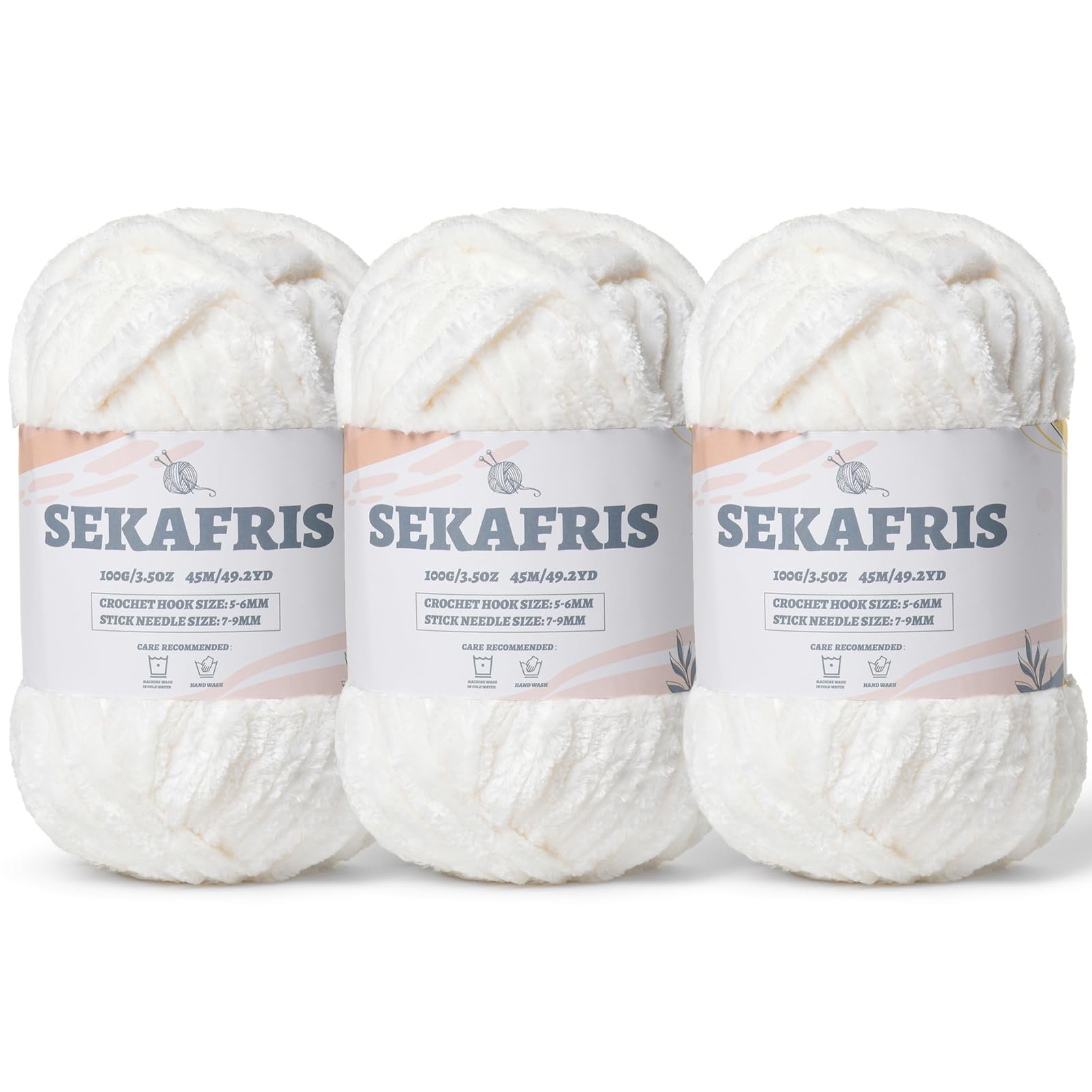 Chenille Velvet Soft Yarn White 3 Pack