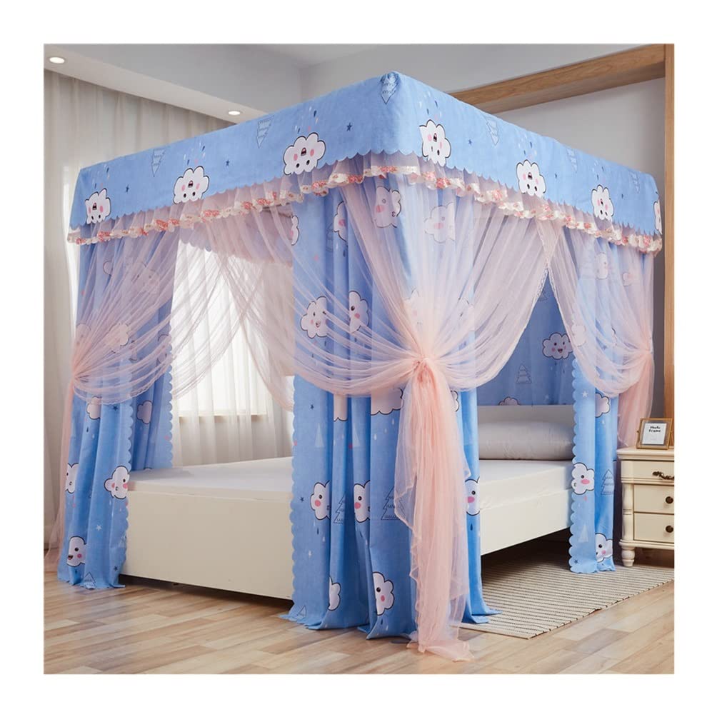 GJMSSMY 4 Corner Post Bed Canopy - Princess Bed Luxury Curtain Mosquito Net For s Boys Adult - With Stand Bedroom Decor (Color : Blue-2, Size : 180X220cm/71X87in)