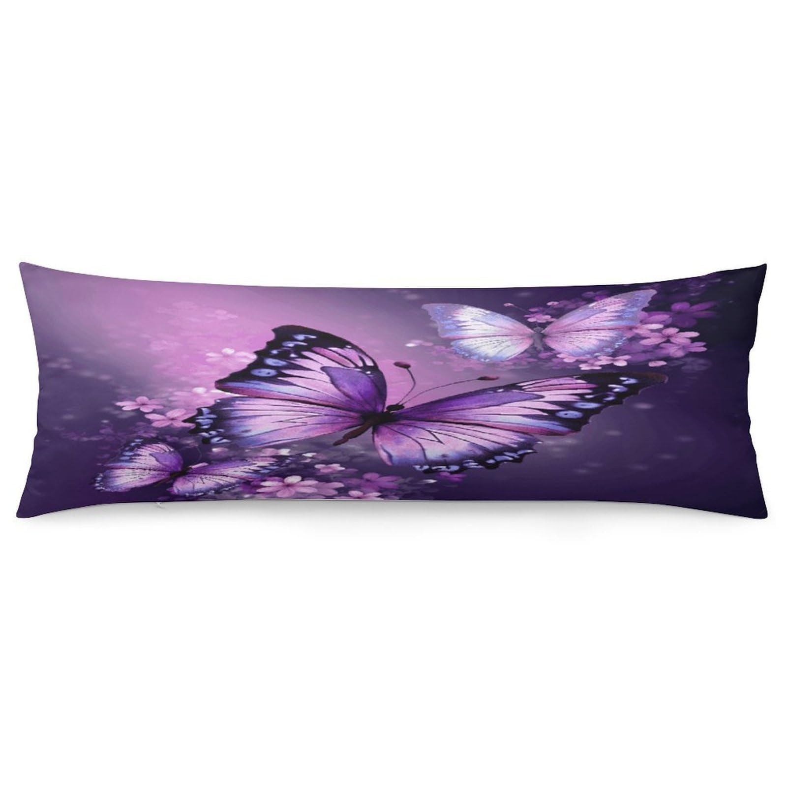 Beautiful Purple Butterfly Art Pillowcase Basics Body Pillow Pillowcase with Zipper Retro Pillows Protector Long Pillow Case Cover for Hot Sleepers and Night Sweats