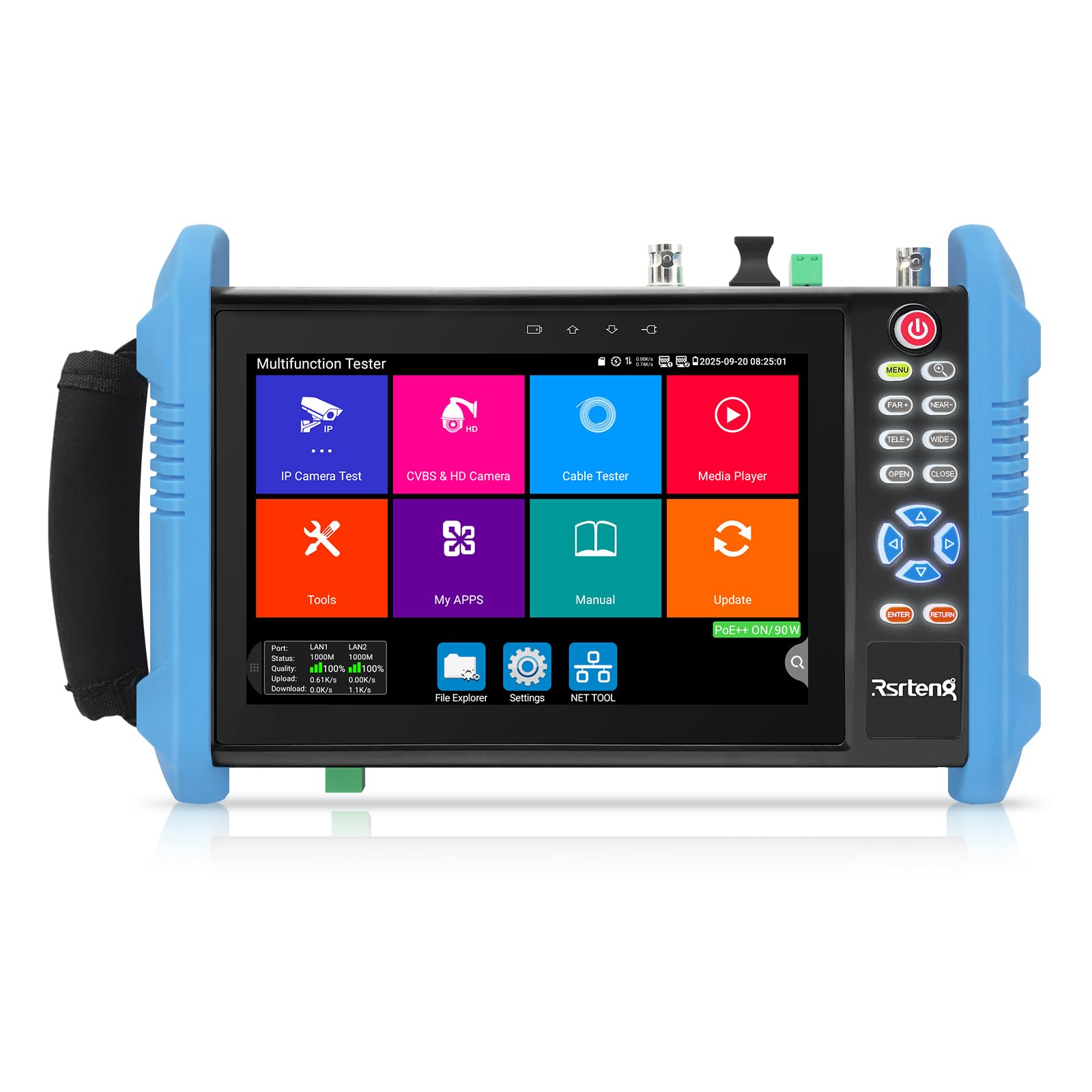 Henkion CCTV Tester 8K 32MP 4K 12MP IP Camera Test con POE++ max 90W, 8MP TVI CVI AHD CVBS CCTV Camera Monitor, interfaccia 1CH SFP, test IPC WiFi Tester di rete strumenti di uscita HD I/O VGA