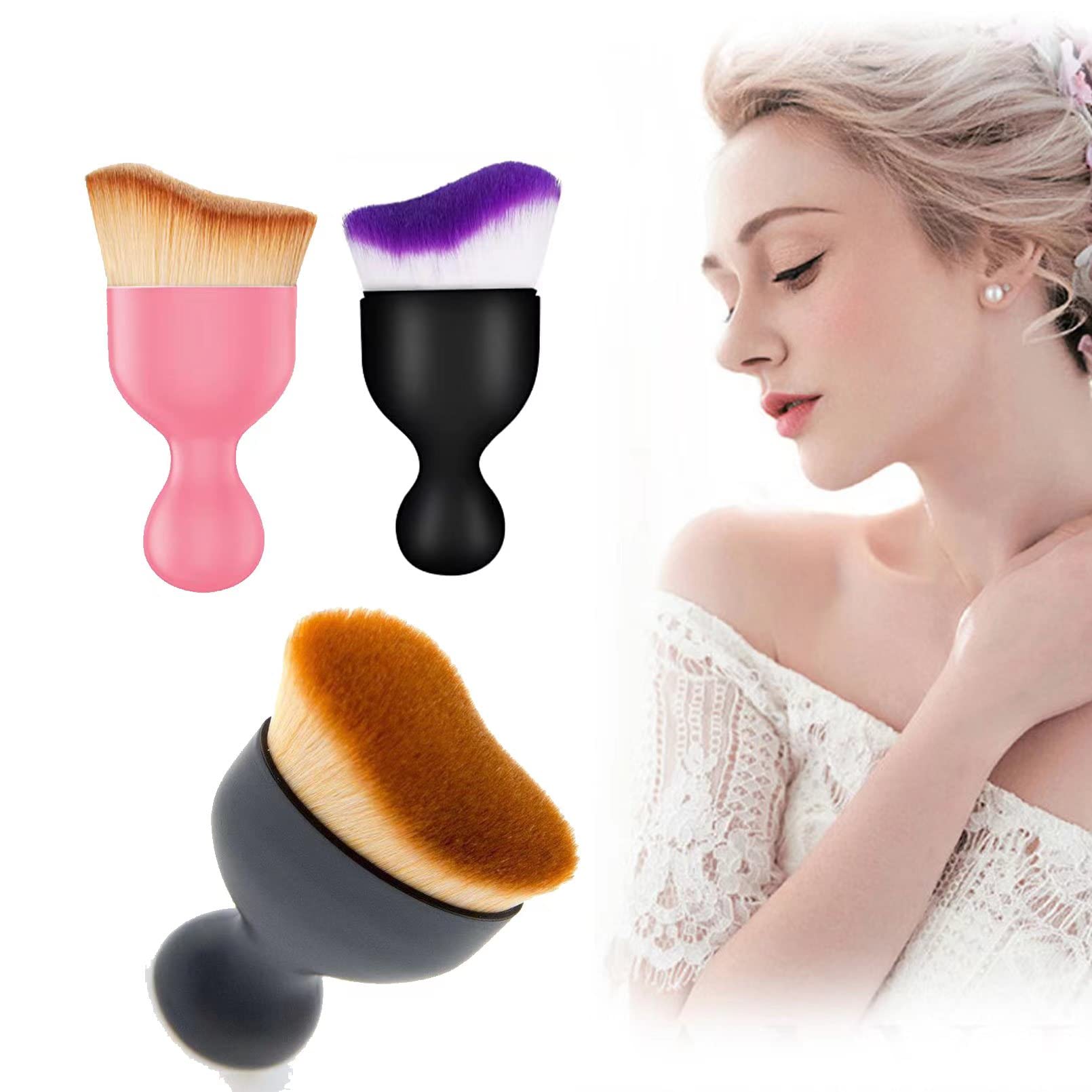 Real Techniques Makeup Brushes - Foundation, Contour, Blending (3 Pack) With Lid Holder