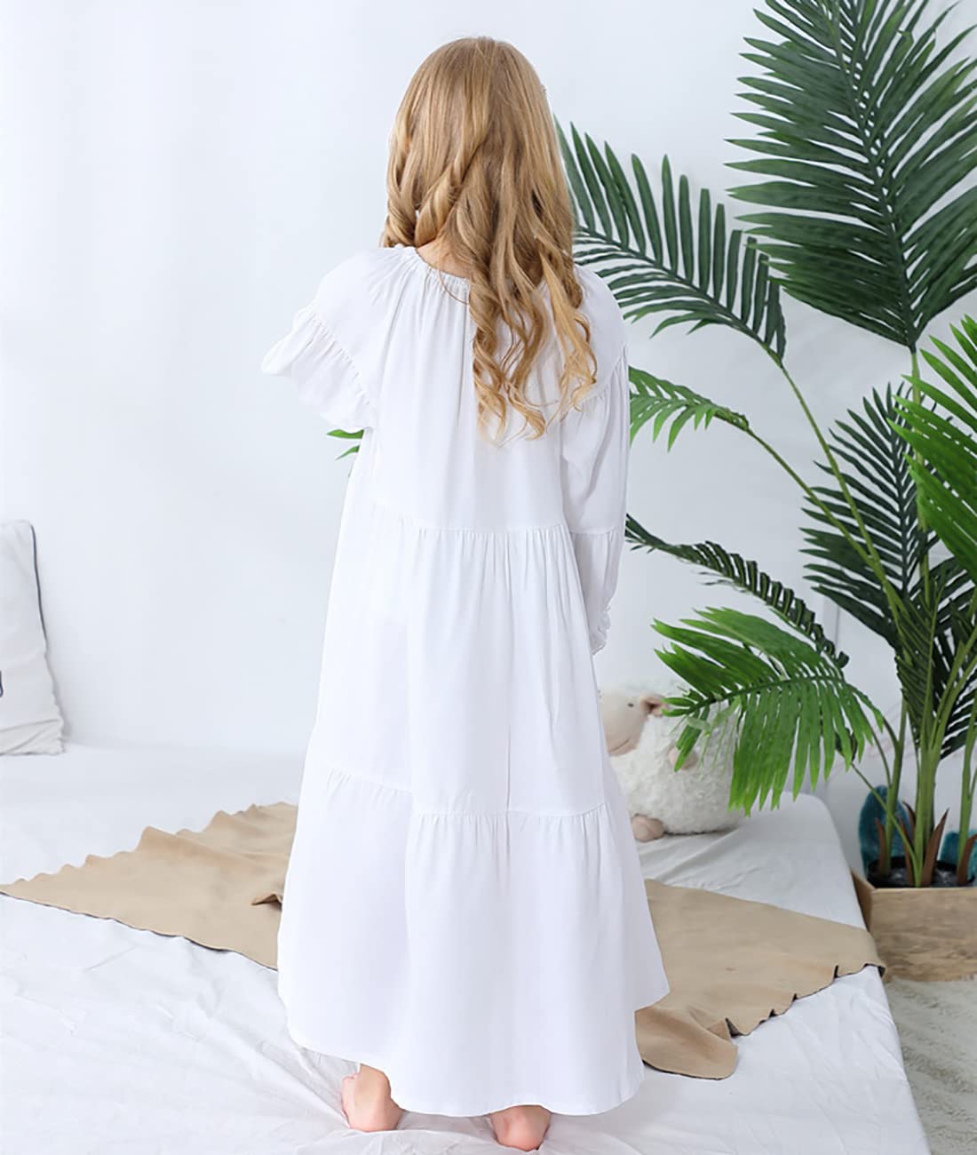 Verve Jelly, camisones de Modal para niñas pequeñas, camisones suaves de princesa de manga larga con cuello redondo, camisón de longitud completa, conjunto de vestido de pastel