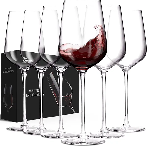 AILTEC Wine Glasses Set of 6, Crystal Glass with Stem for Drinking Red/White/Cabernet Wine as Gifts Sets, Clear Lead-Free Premium Blown Glassware (19oz,6 pack)