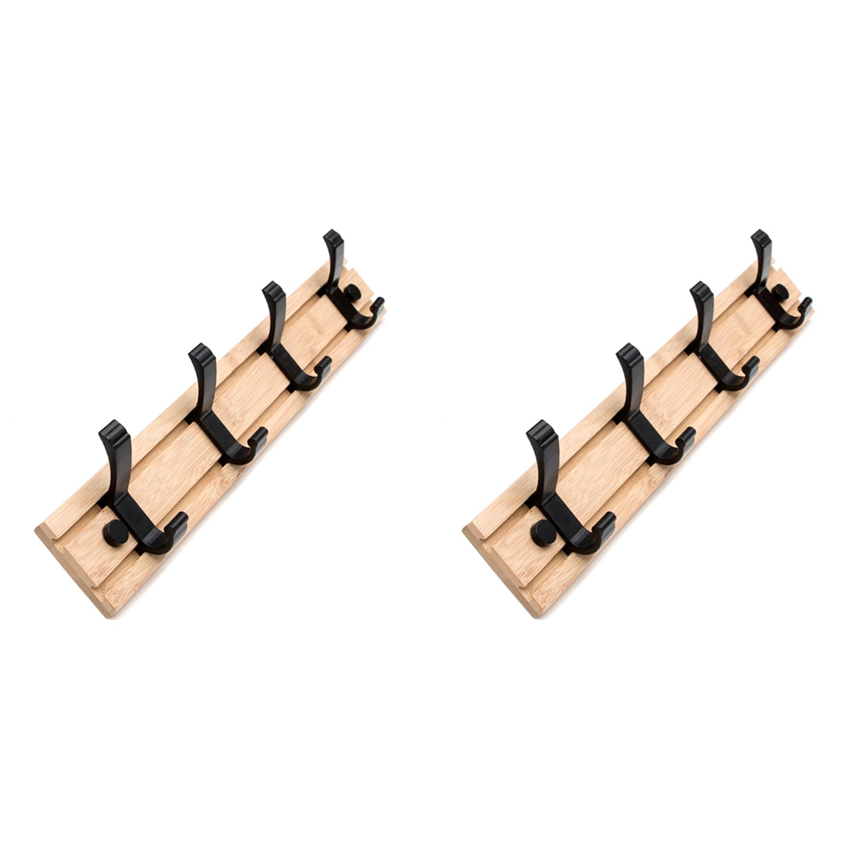 Vjsujehgy 2X Coat Rack Wall Mount Coat Hooks - Wooden Black Coat Rack with 4 Hooks Wall Hooks
