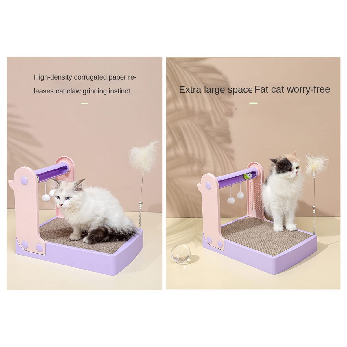 PetPhindU Cardboard Cat Scratch Cat Kratzplatte Katzenkratzer für Innenkatzen mit Pflegeplatten -soundball -katzenspielzeug Kratzplatten für Katzen Necken Stick und Klingende Glockenkugel