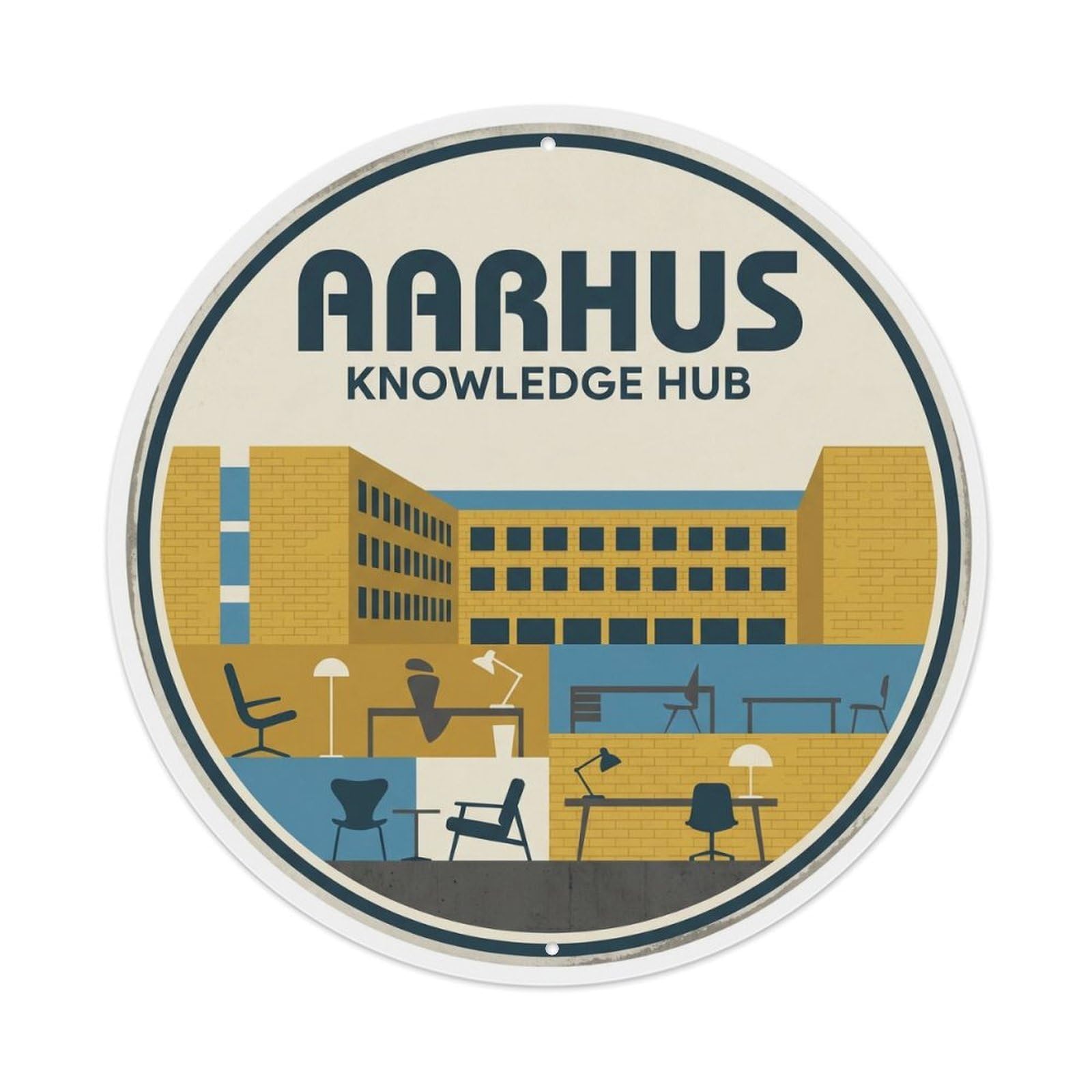 Vintage Travel Aarhus Denmark University Metal Tin Sign Plaque Wall Decor for Cafe, Club Bar, Office, Home Garden Round Metal Poster 8x8Inch
