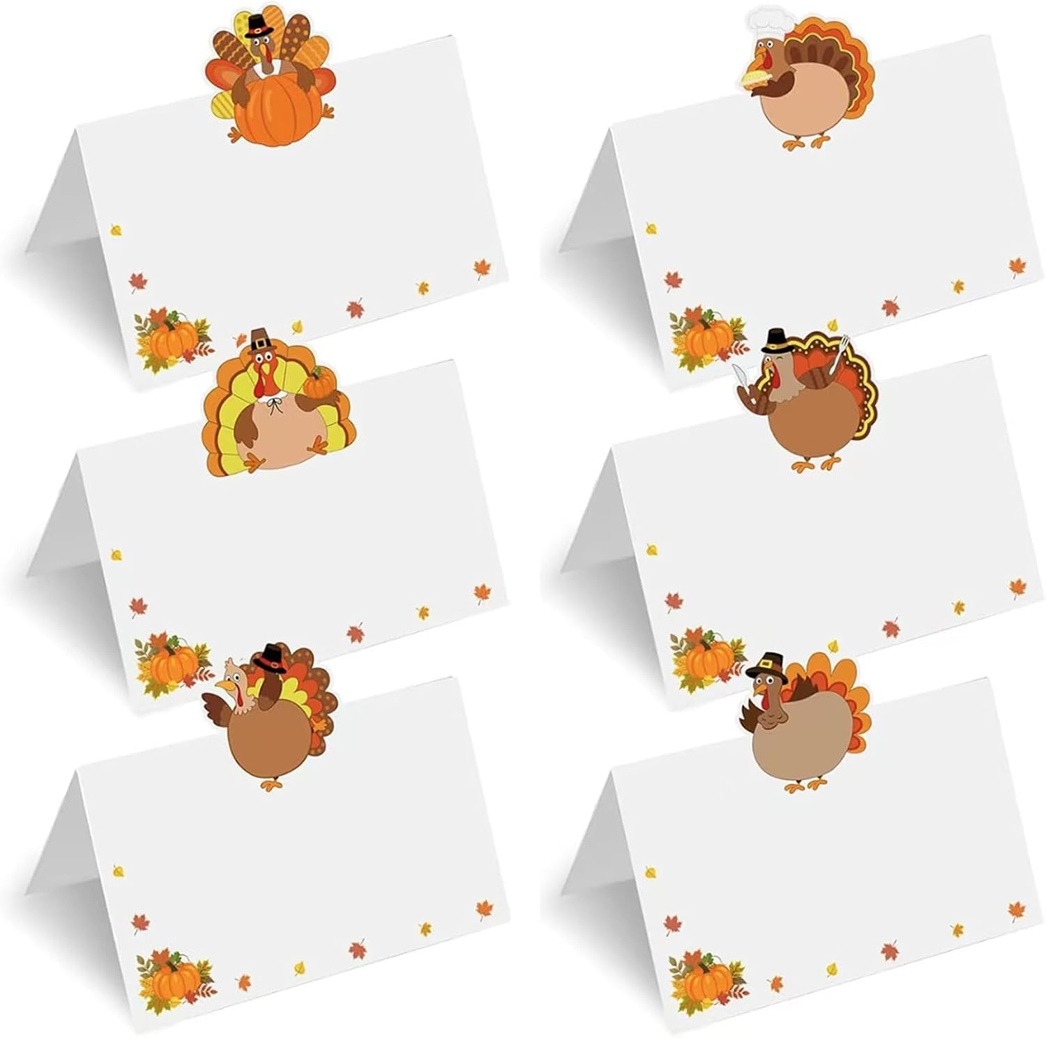 60Pcs Thanksgiving Place Cards Turkey & Fall Name Cards 6 Patterns