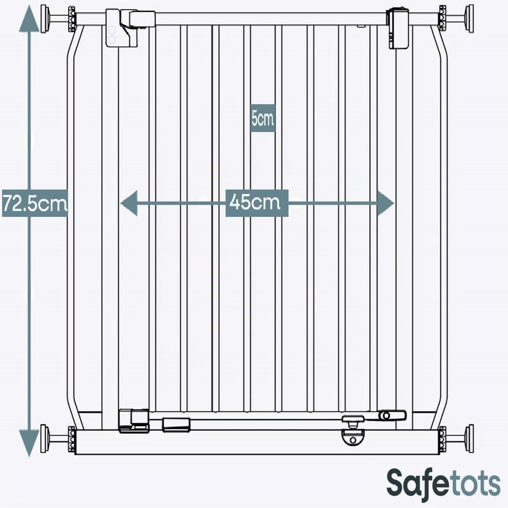 Safetots Cancelletto di Sicurezza Elite, 71cm - 80cm, Nero Opaco, Cancelletto di Sicurezza a Pressione per Scale, Cancelletto per Bambini per Porte, Barriera di Sicurezza, Installazione Facile