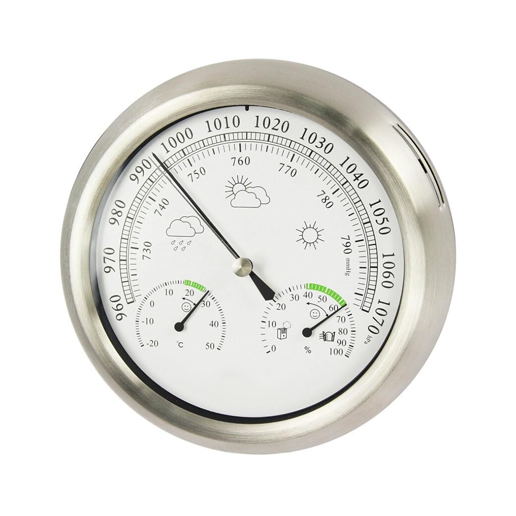 Termometro da Parete 3 in 1, barometro, igrometro, Stazione meteorologica per casa e Ufficio, con Telaio in Acciaio Inossidabile, Lega di Alluminio, per Interni/Esterni