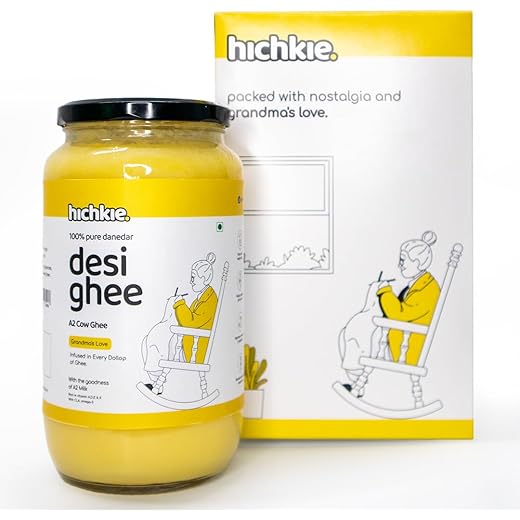 Hichkie A2 Cow Desi Ghee 1000 ml | Traditional Bilona Method A2 Cow Ghee | Grassfed, Pure and Healthy Desi Cow Ghee | Lab Tested.
