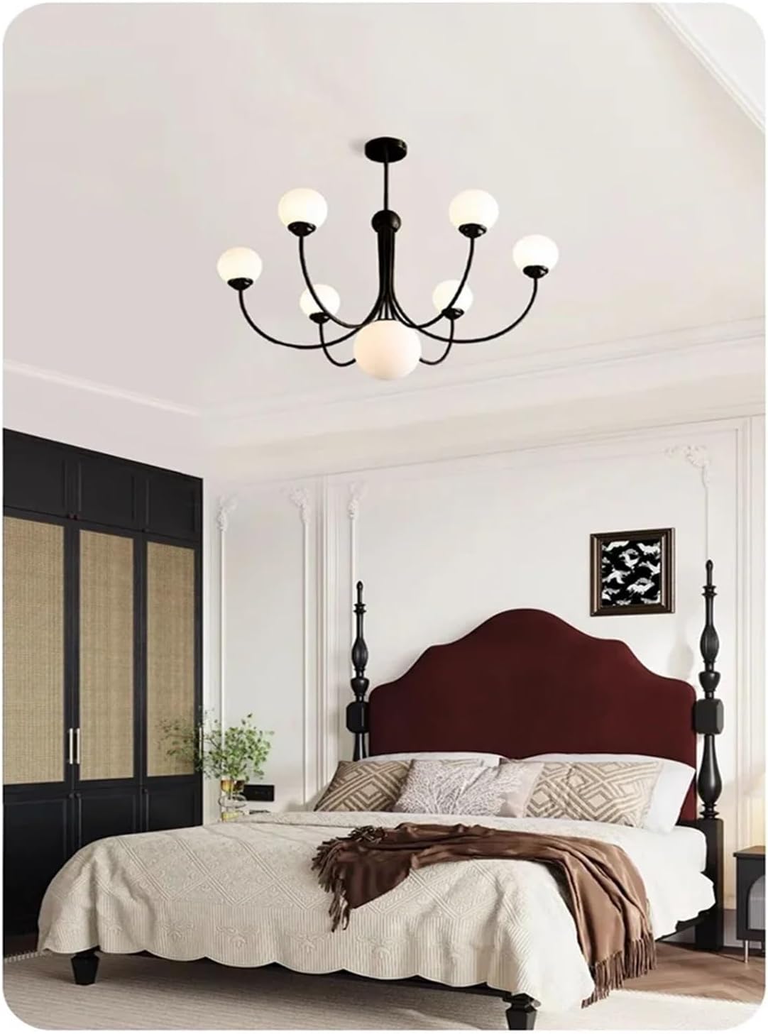 Nordic Style Glass Chaner Fashionable Home Decor Indoor Lighting Candle Light den Chaner for The Bedroom (Black 5 Heads)