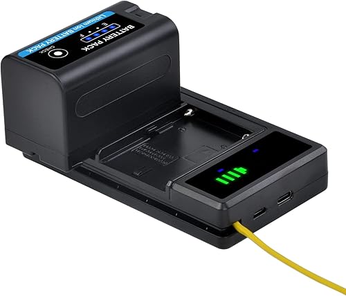 Miniatura 7 de Pickle Power Batería NP-F750, paquete de 2 baterías NP-F770 de 5200 mAh con indicadores de alimentación LED y cargador dual para Sony NP-F970 F750