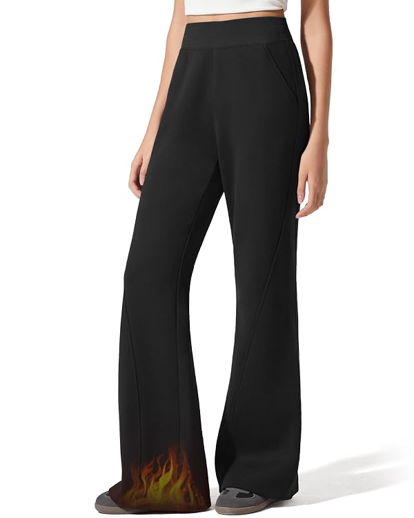 G4Free Fleece Lined Pants Women with Pockets High Waist Thermal Warm Pants Winter Casual Loose Flare Sweatpants(Black,M,28'') by G4Free - Used condition - US$12.27