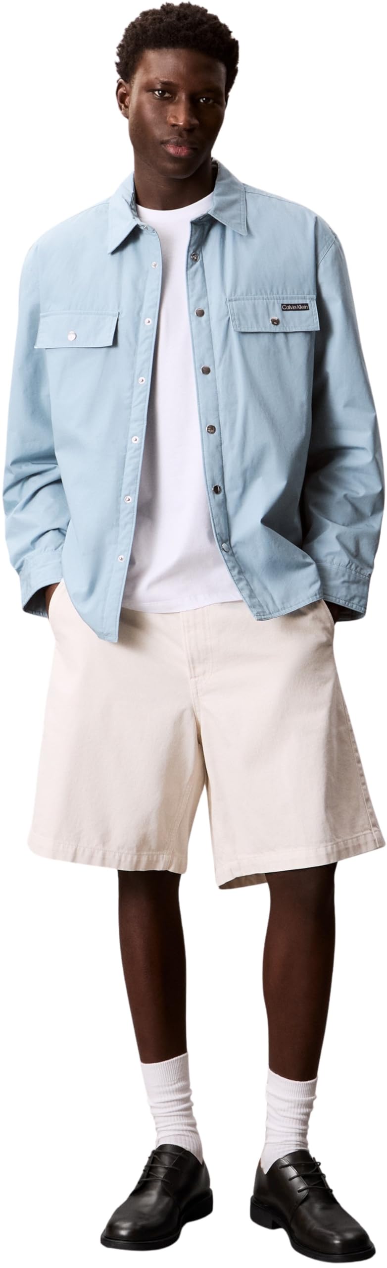 Calvin Klein Uomo Giacca-Camicia Cotton Filled con Bottoni a Pressione