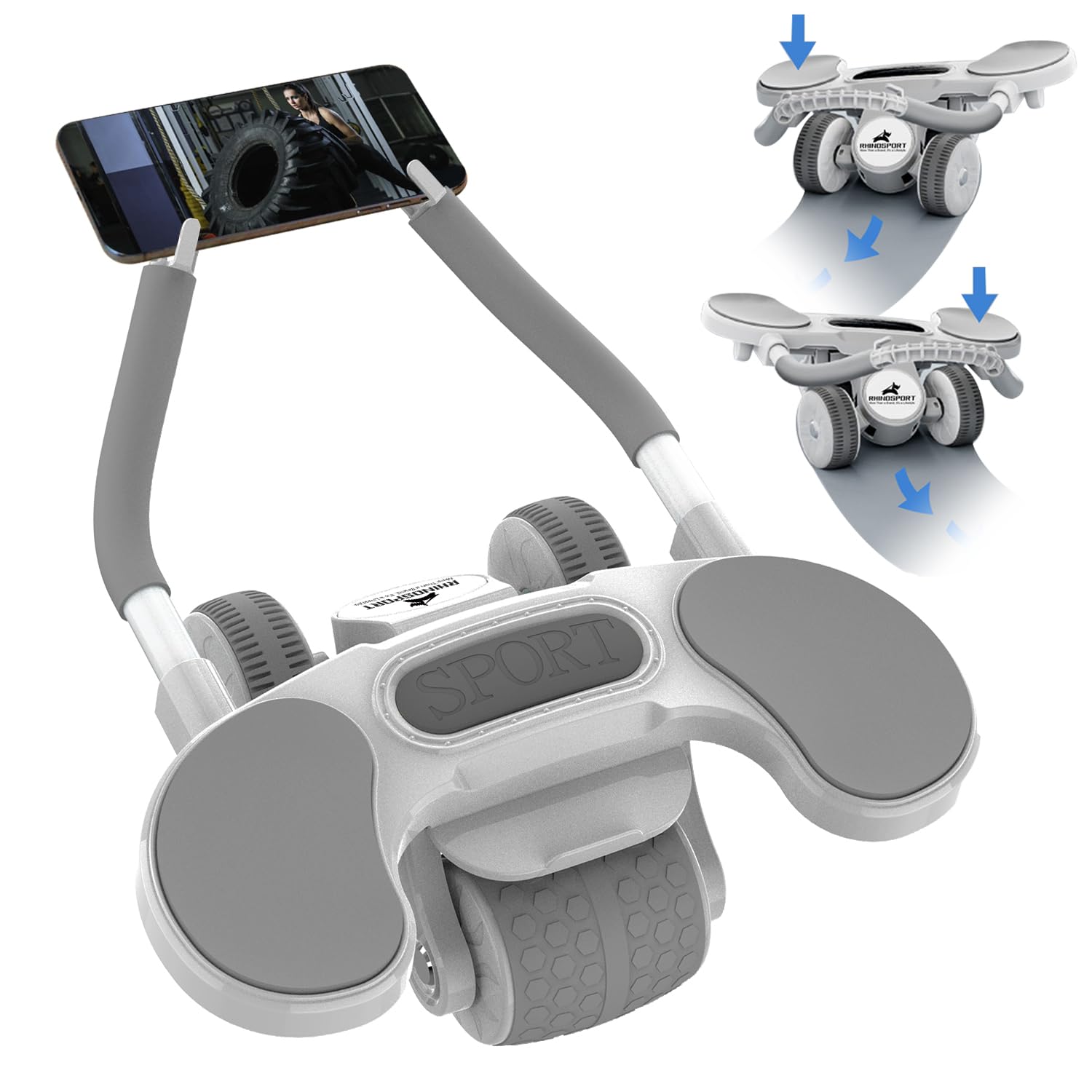 RHINOSPORTAb Roller Exercise Wheel Elbow Support Automatic Rebound Abdominal Wheel with Steering, Core Exercise Equipment with Knee Mat for Fitness Trainer Home Gym