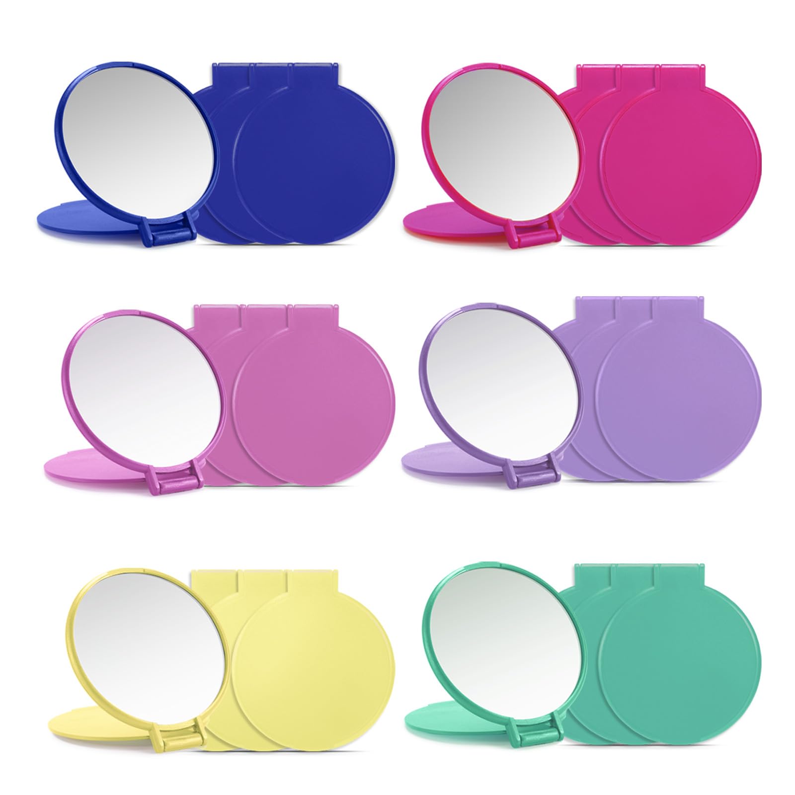 QisleeCompact Mirror Bulk, Pocket Small Mini Folding Mirrors for Purse, 12 Packs (6 Colors)