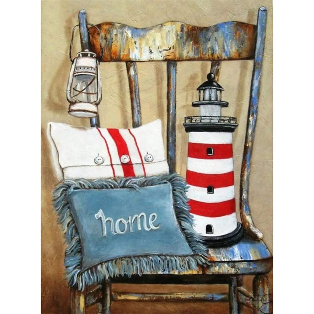 Broderie Point De Croix Toile Diamant Phare Kit Complet Strass Rond Grand Format 70x90cm