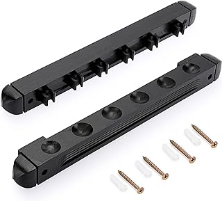 JuxYes Pack of 2 Pool Cue Rack, Wall-Mounted 6 PCS Pool Cue Sticks Holder, Solid Natural Wood Rack Billiard Pool Cue Rack for Billiard Clubs, bars, Snooker Games(Black)