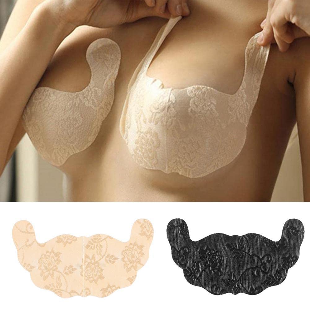 ExceforeWomen's Disposable Lace Chest Stickers Invisible Bra Pads U-shaped Push Up Chest Patches Intimates Lingerie Accessoires 2 Pairs C Nude+Balck, One Size