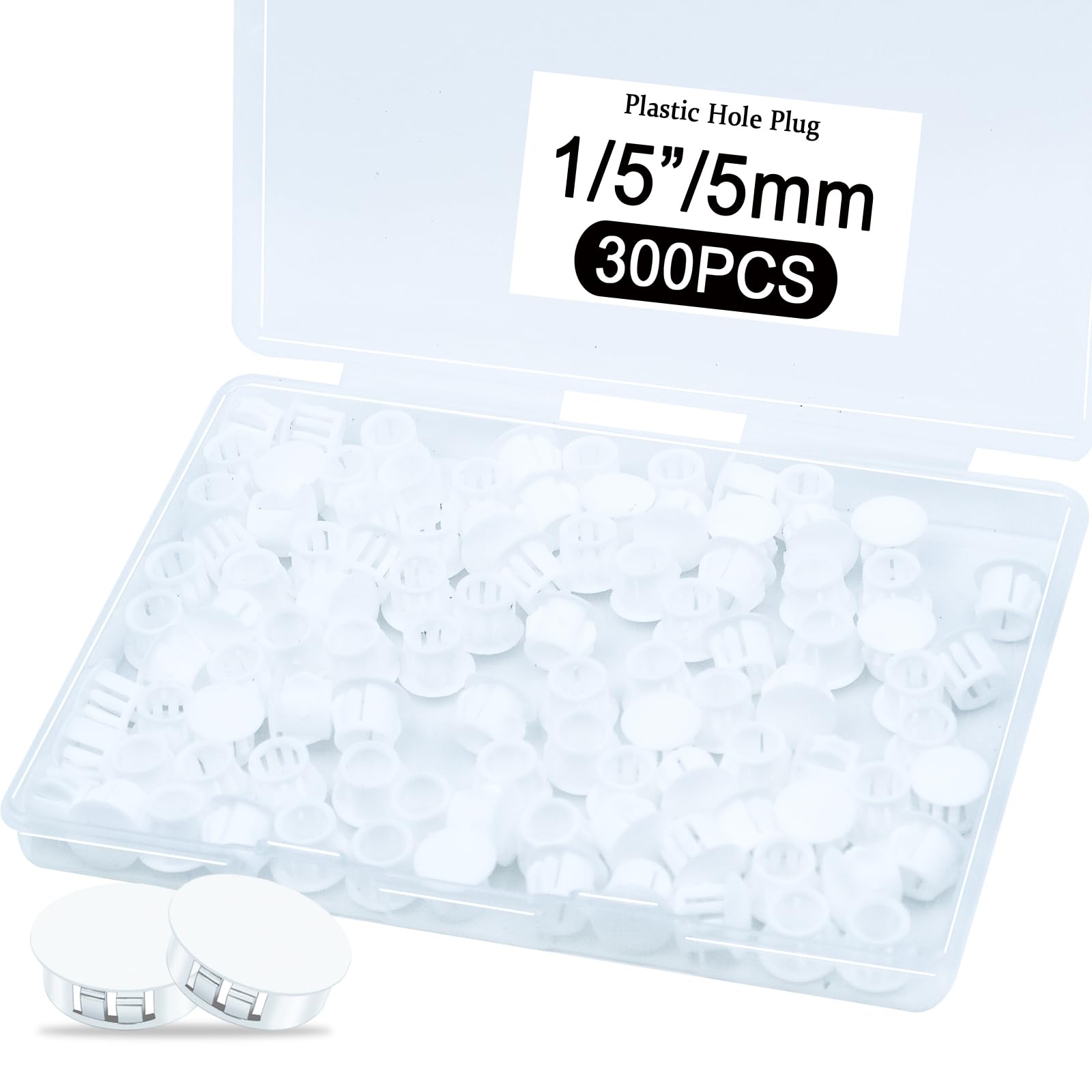 300Pcs 1/5" White Plastic Hole Plugs, White Knockout Plugs for Round Holes in Kitchen Cabinet