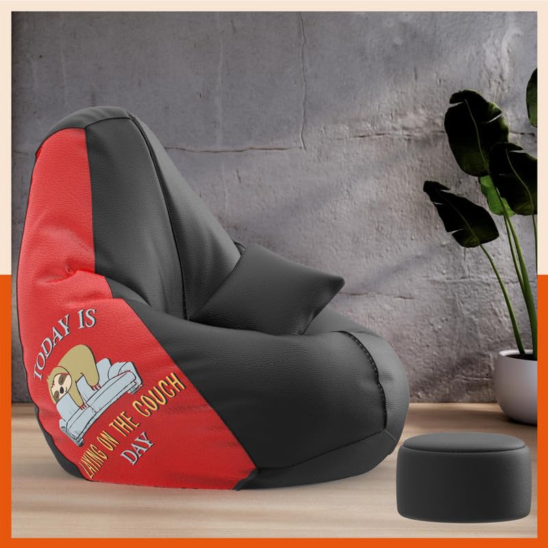 Biggie Bean Bag Cover 4XL VibeBoost Premium Bean Bag with Free Cushion and Footrest - Official : Lazy Legends Combo (Matching Color : Regular, Laying On The Couch-Black)-image-22