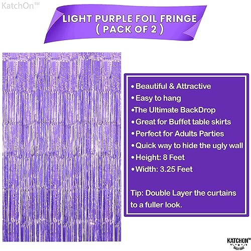Image of KatchOn, Purple Streamers Backdrop - 3.2x8 Feet, Pack of 2 | Light Purple Foil Fringe Curtain for Lavender Birthday Decorations, Purple Decor | Lavender Party Decorations, Bridal Shower