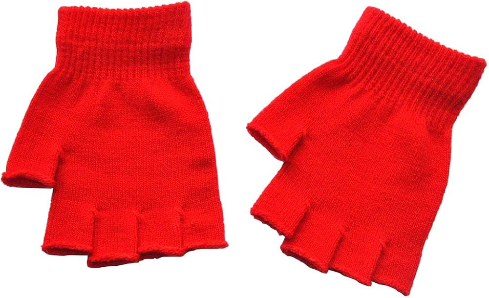 Boys and Girls Fingerless Gloves Winter Solid Knitted Texting Mitten 6" Length
