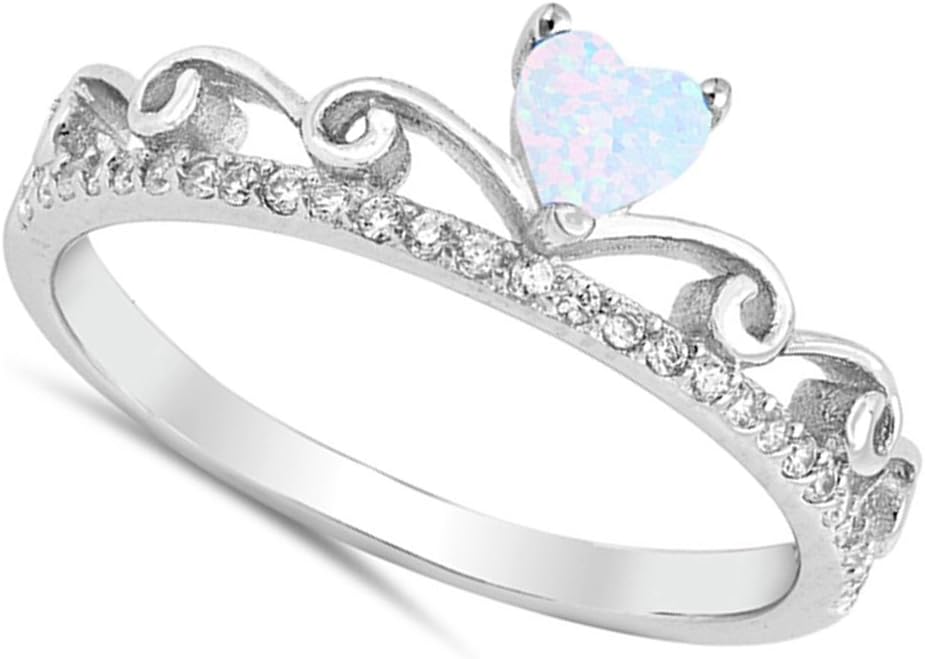 CHOOSE YOUR COLOR Sterling Silver Heart Promise Tiara Ring