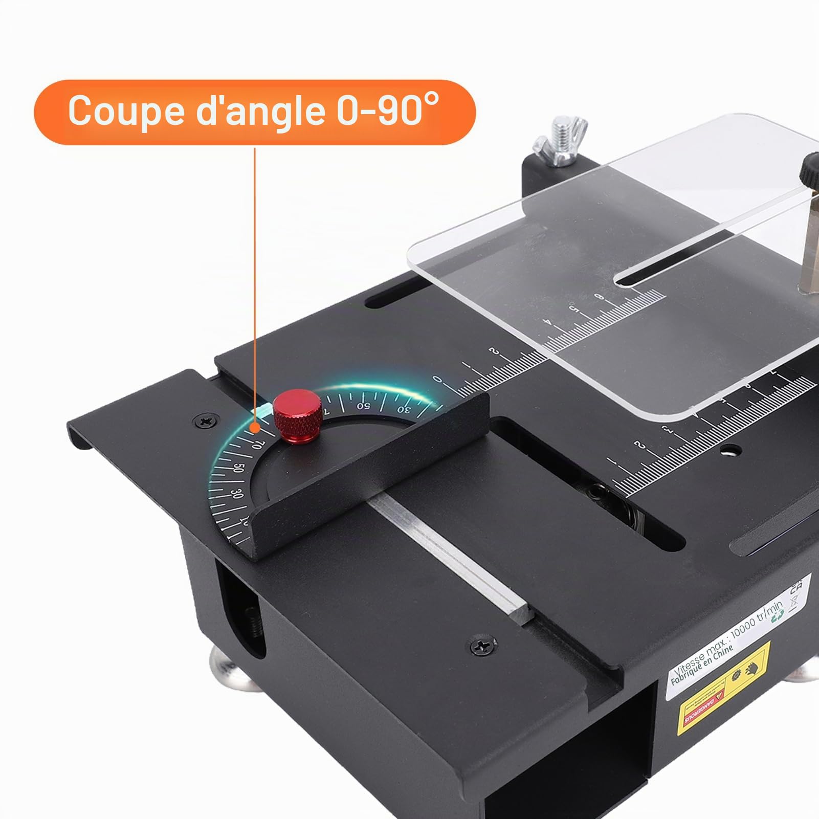 Mini scie circulaire de table électrique pour le travail du bois, coupe en métal, 7 vitesses réglables, réglage de l'angle avec différentes lames de scie, profondeur de coupe relevable
