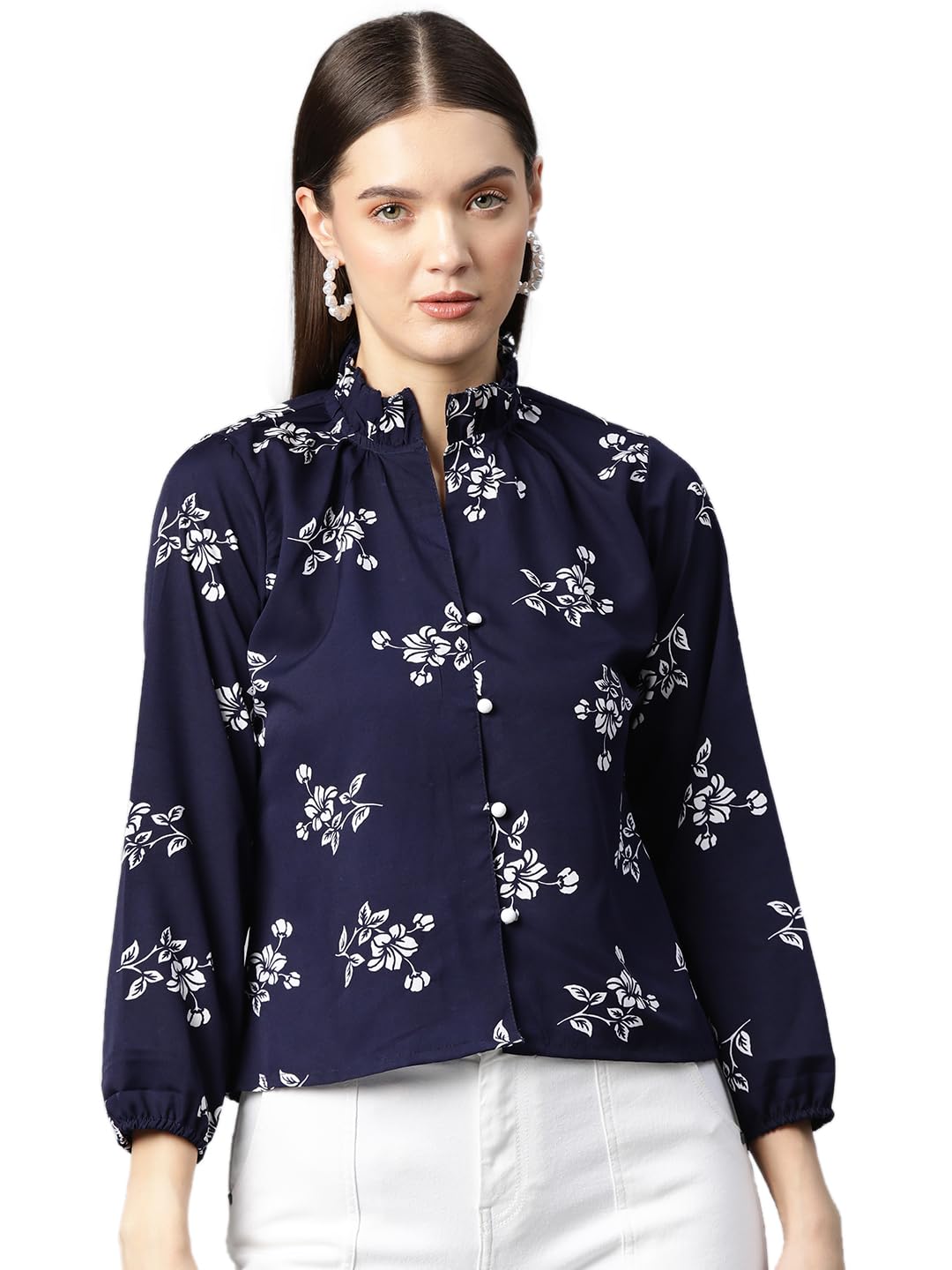 ives Women's Blue Printed Short Top Regular Fit Stylish Full Sleeve Regular Top for Women Stylish and Trendy for Casual Formal & Festive Occasion-picture-48