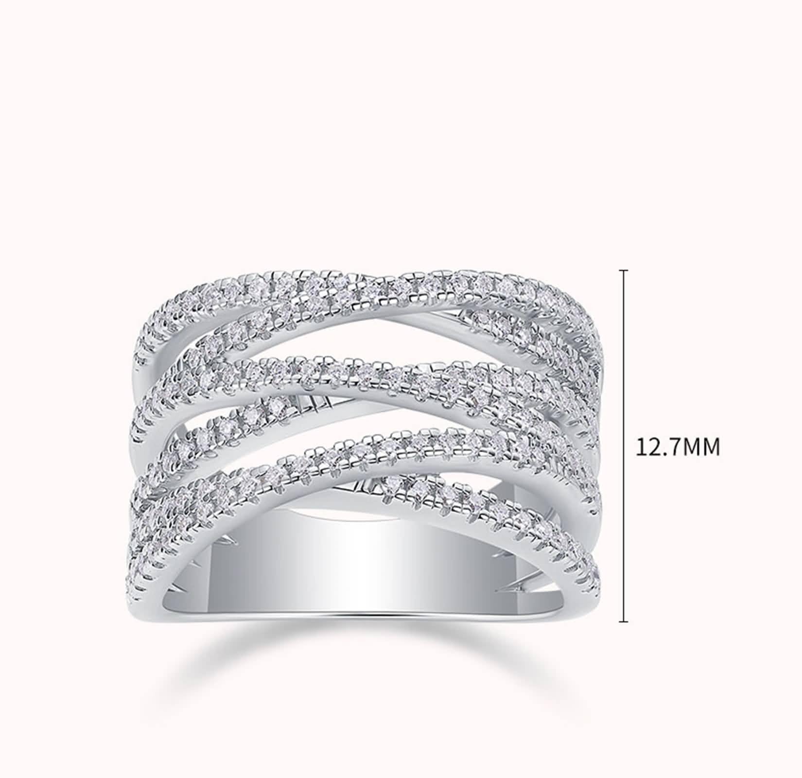 Szerokie, złote pierścionki damskie 750 z kamieniem dla kobiet z moissanit 0,61 ct, pierścionek krzyżowy, obrączka ślubna damska, 9K/14K/18K białe złoto/Pt950 platyna, rozmiar 47 (15,0)-65