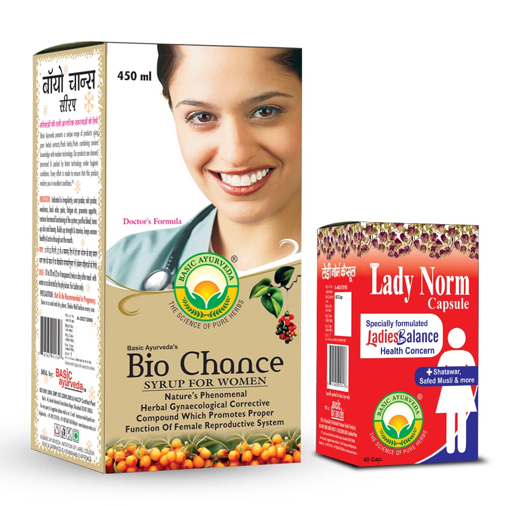 BASIC AYURVEDA Bio Chance Syrup 450ml + Lady Norm 40 Capsules | Ayurvedic Herbal Support for Women's Wellness-image-45