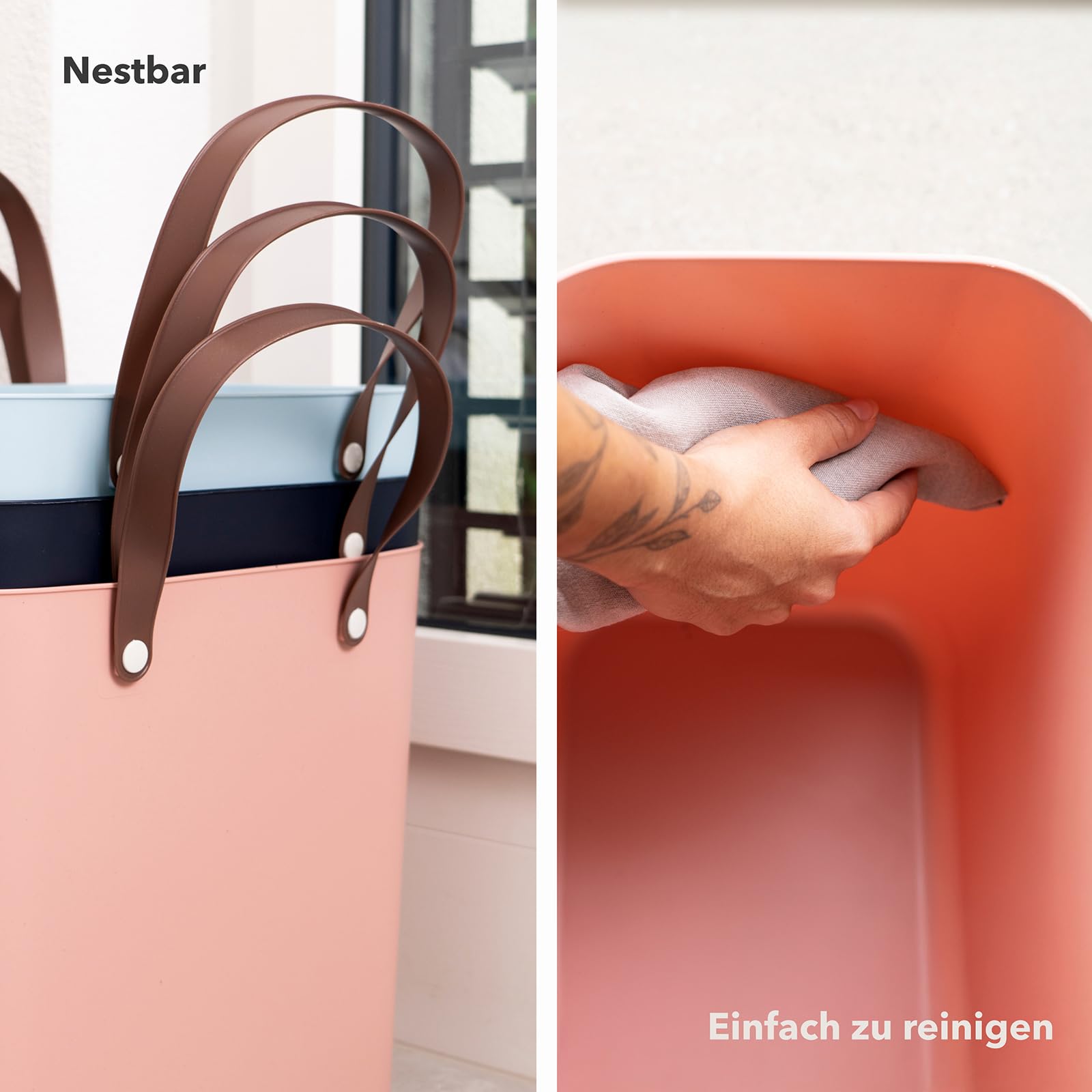 Rotho Albula 3er-Set Einkaufskörbe mit Henkel 25l | Praktischer Korb, ideal als Einkaufstasche und für unterwegs | ergonomische Griffe | Tragkraft bis zu 40 kg | pflegeleicht | mehrfarbig