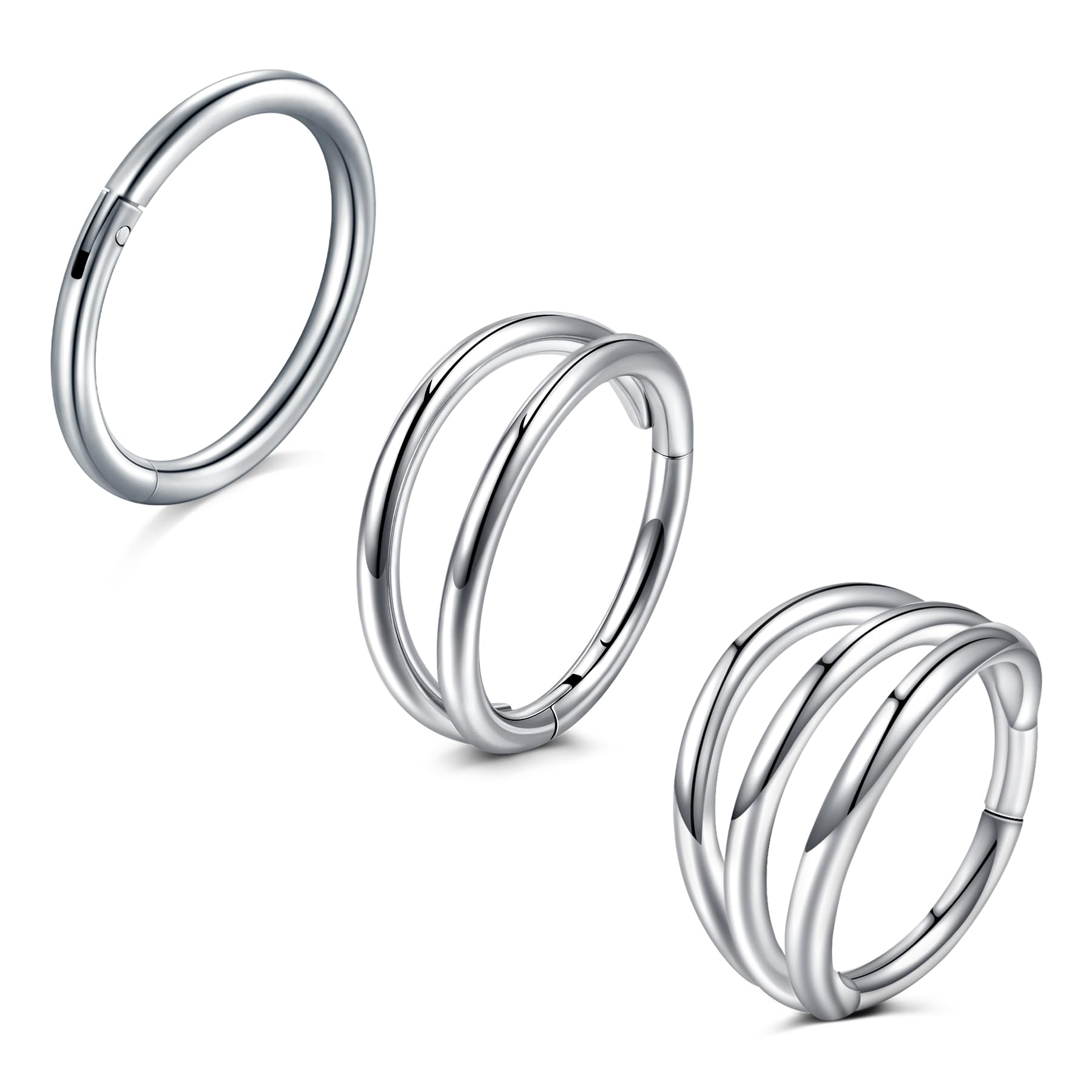 JFORYOU 3 aros de hélice, doble aro de nariz, aro de segmento con bisagras, 16 g/18 g/20 g, acero quirúrgico 316L, circonita cúbica, cartílago, caracola, daith, tragus, tabique, piercing corporal,