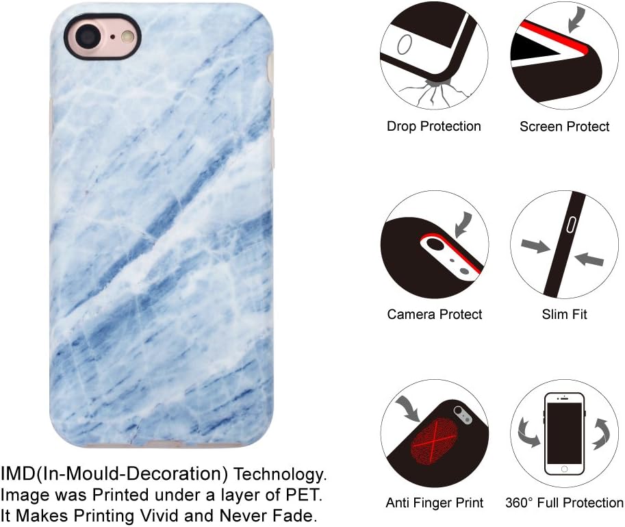 GOLINK iPhone 7 Case/iPhone 8 Case, Slim-Fit Anti-Scratch Shock Proof Anti-Finger Print Flexible TPU Gel Case for iPhone 7/iPhone 8 - Blue Line Marble