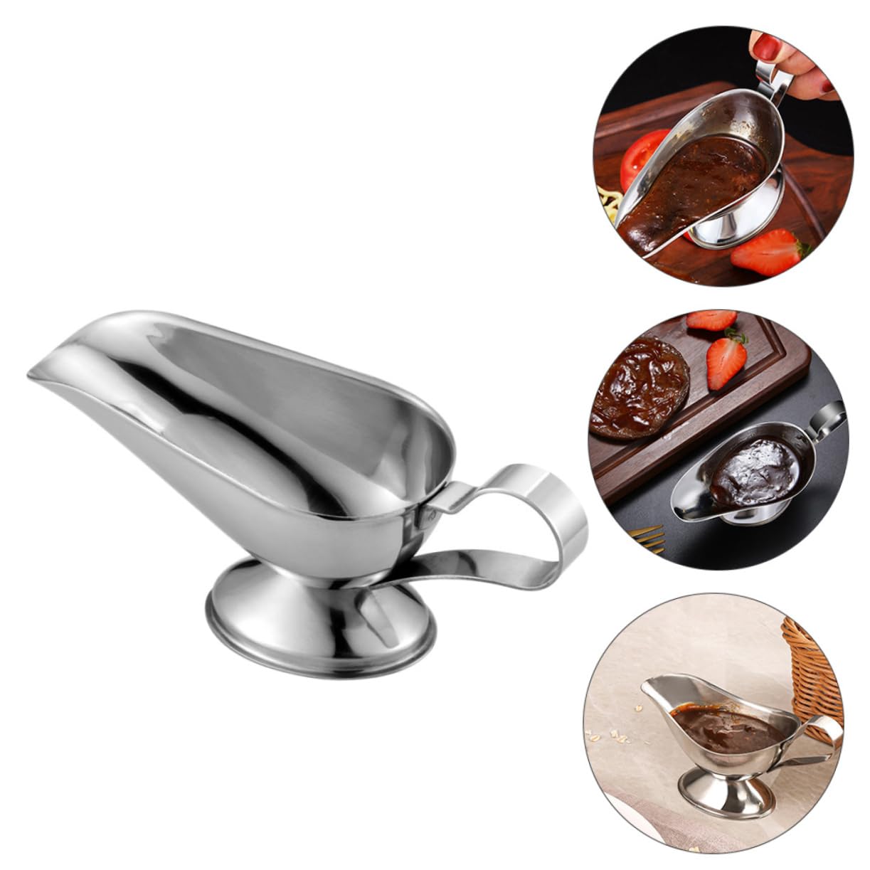BRIGHTFUFU Large Sauce Hopper Silver Boat Bowl Sauce Boat Easy-pour Design for Gravy Dressing