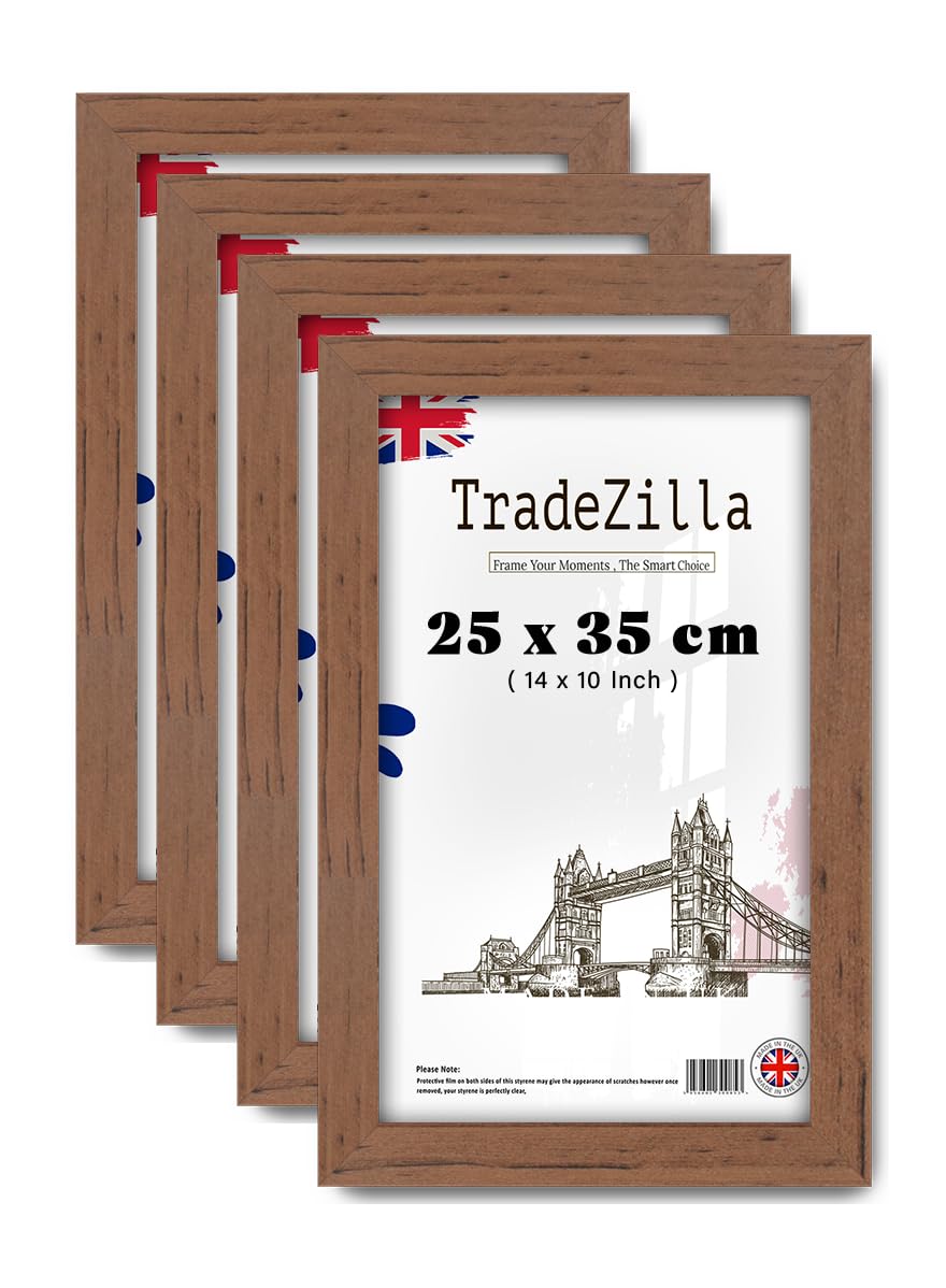 TradeZilla pack of 4 Luxury Small Flat Style (25 x 35 CM) Engineered Wood Walnut Frames -Ideal for Modern Home Décor 14 x 10 Inch [ Walnut ]