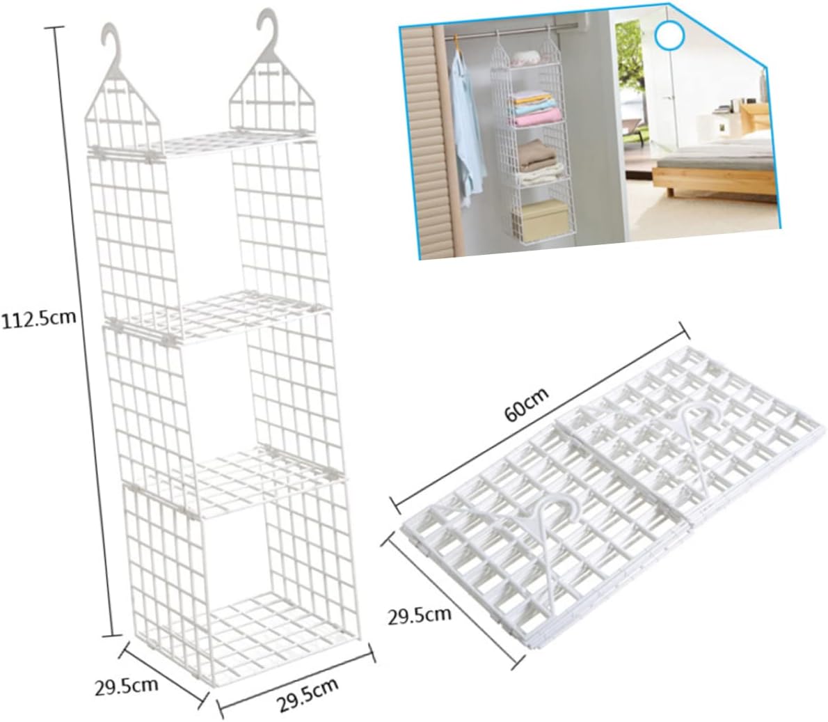 Levemolo Closet Hangers Space Saver Plastic Hanging Closet Shelf Organizer Grid Design White