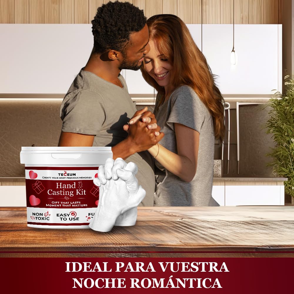 TECEUM Kit para Molde de Manos – Regalo Único para Tus Seres Queridos – Regalo DIY Ideal para Adultos, Parejas y Familia – Para Boda, Aniversario, Baby Shower – Regalos Románticos – Kit 1