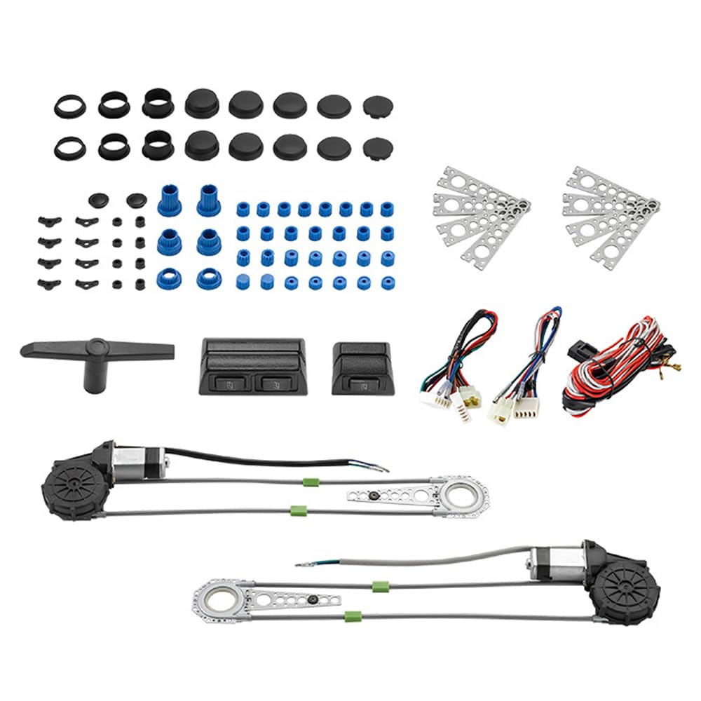 Shkalacar Kit de conversión universal para alzacristales eléctricos con interruptores, cableado y hardware para pick-up de 2 puertas, SUV, camiones, furgonetas, automóviles, kit de conversión de