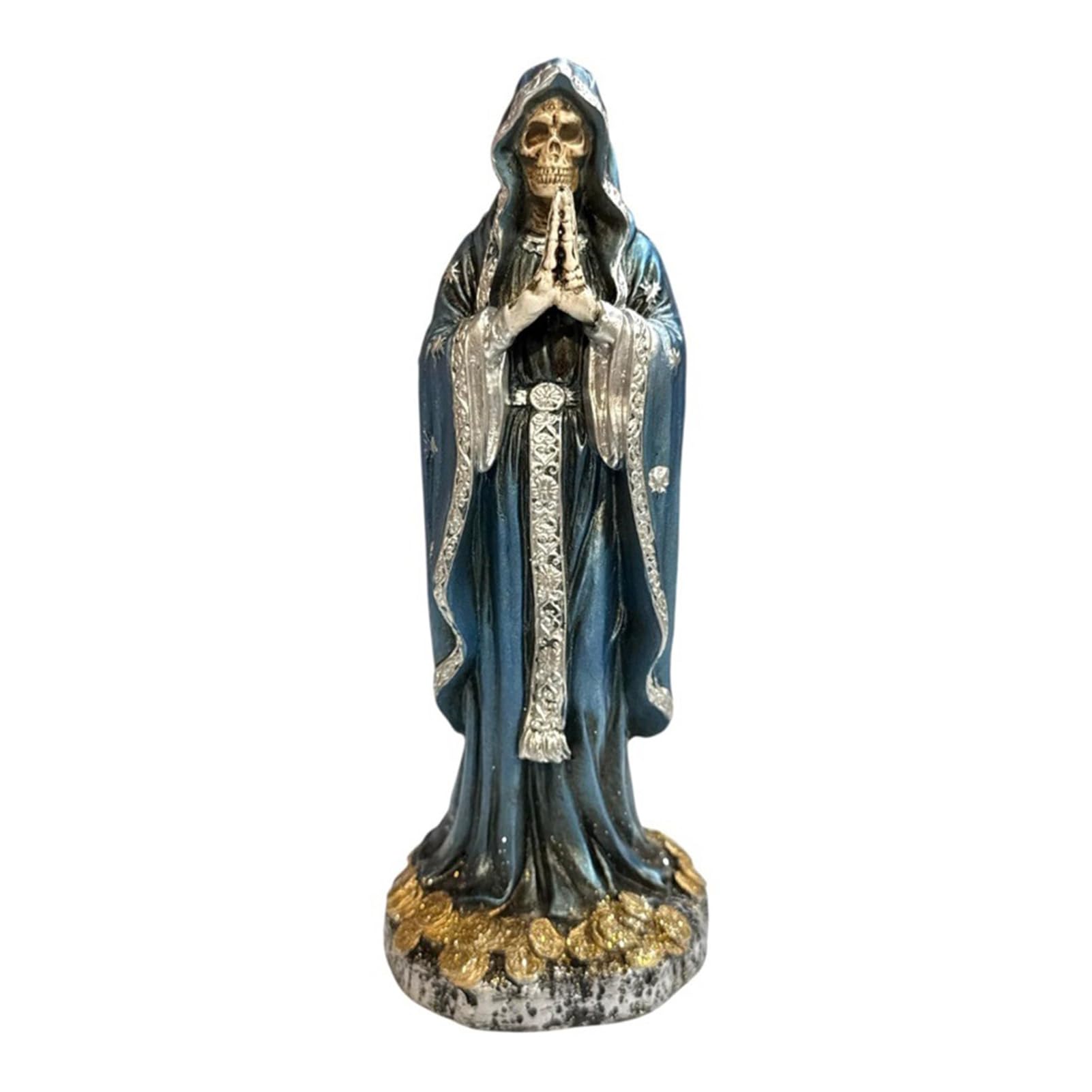 pidodou Gothic Praying Skeleton Statue Halloween Resin Figurine Spooky Saint Sculpture for Day of The Dead Desktop Ornaments Green Silver Gold 20cmBlue