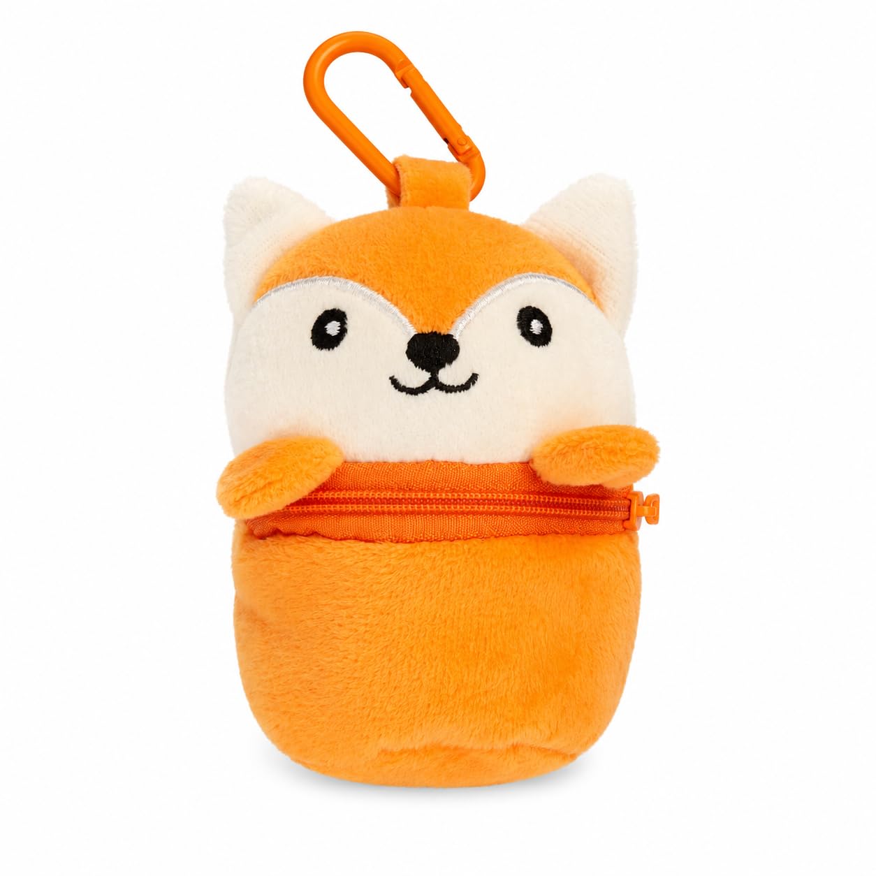 Plush Dog Poop Bag Dispenser, Soft Animal Waste Bag Holder with Clip & Zip Closure, Portable Dog Walking Bag Holder, Fits Standard Poop Bag Rolls (Fox)
