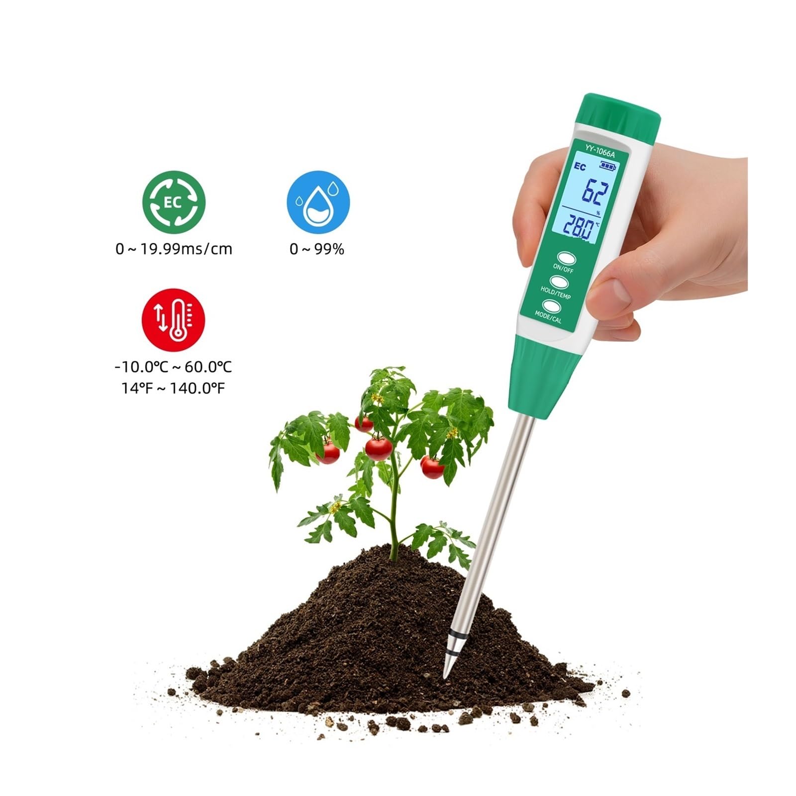 YY-1066A Misuratore di EC e contenuto idrico del suolo ad alta precisione for test sulle piante, giardinaggio, agricoltura, sensore pH umidità Giardinaggio, Agricoltura