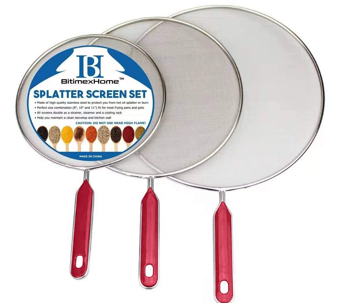 Grease Splatter Screen For Frying Pan Cooking - Stainless Steel Splatter Guard Set of 3-8", 10" and 11" inch -Fine Mesh Iron Skillet Lid- Hot Oil Splatter Shield to Stop Prime Burn (3, 8",10",11")