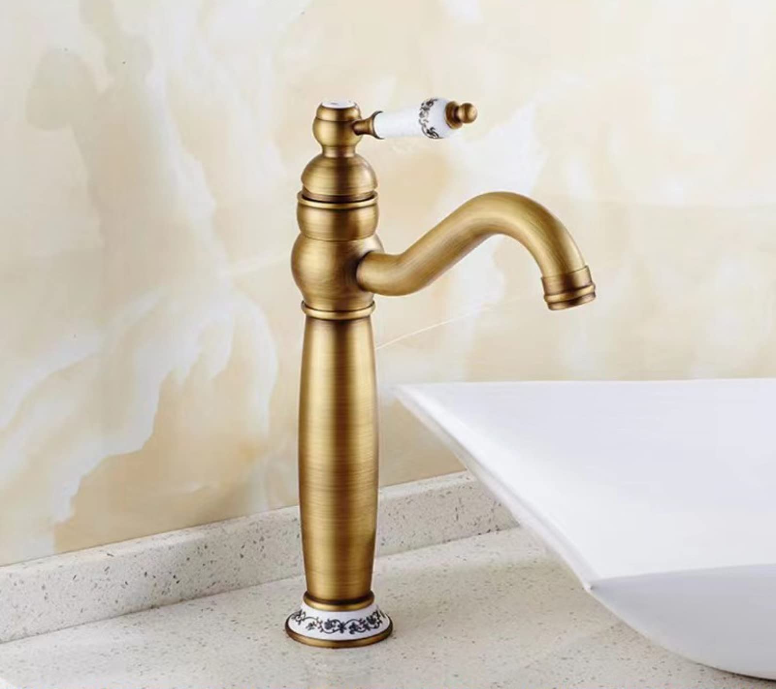 ZQFHSX Antique Bathroom Faucet Hot & Cold Single Hole Sink Tap for Countertop Balcony Vintage Style with High Spout Inlet Tube Ideal Home Garden