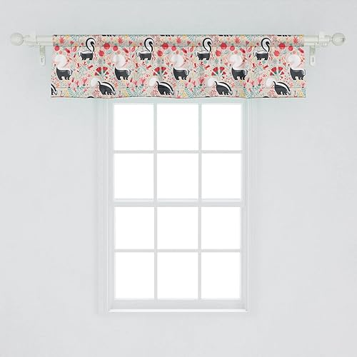 Miniatura 81 de Lunarable Cenefa de ventana abstracta contemporánea, líneas irregulares monocromáticas y nodos patrón curvilíneo, cenefa de cortina para decoración