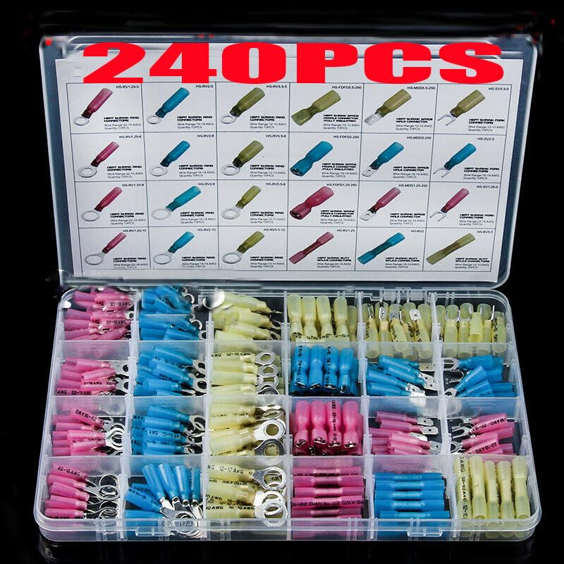 240pcs Crimp Terminal Assorted Electrical Wire Cable Connector Kit Crimp Insulated Ring Fork Spade Butt Set 10-22AWG VUQLDHAYZ
