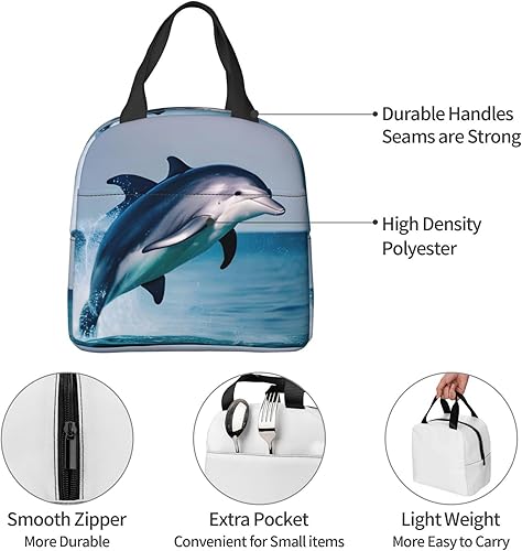 Miniatura 5 de Lonchera de trabajo, linda bolsa de almuerzo de viaje con delfín para mujeres y hombres, contenedor de almuerzo aislado reutilizable de gran